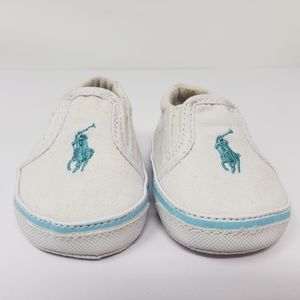 Ralph Lauren Polo Infant Shoe White Canvas Slip On Size 1 Flaw